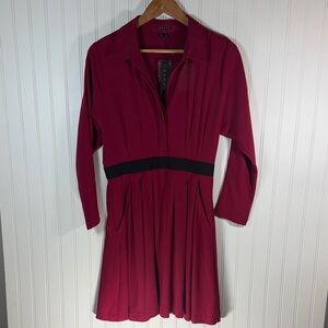 Theory Red and Black Long Sleeve Mini Clemira Dress 10 NWT
